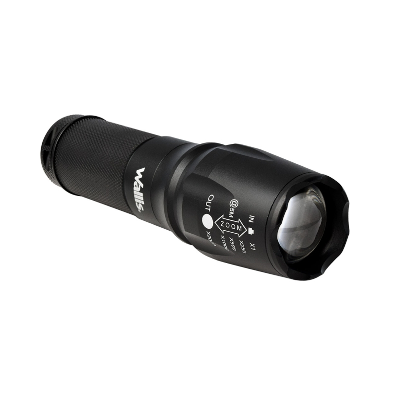 Linterna de luz LED recargable con zoom, negro
