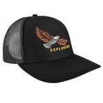 Gorra con malla y ajustador snapback de plástico, EXPLORING, negro