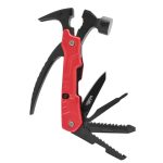 Multiherramienta con 12 usos, mango aluminio rojo con funda