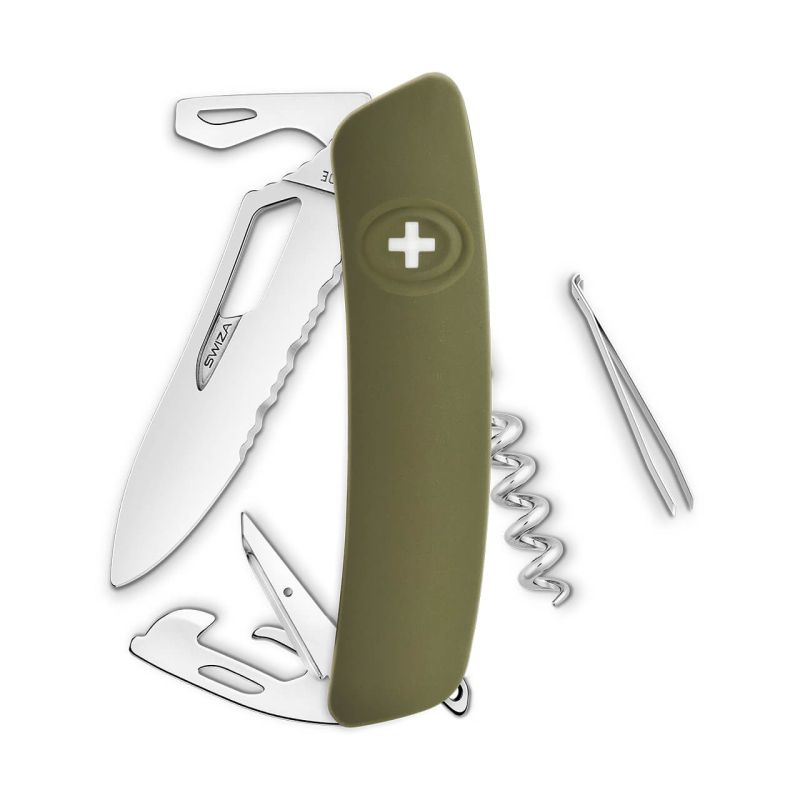 Navaja POLISHED Single Hand Wavy Edge SH03 TR, 12 funciones, olivo