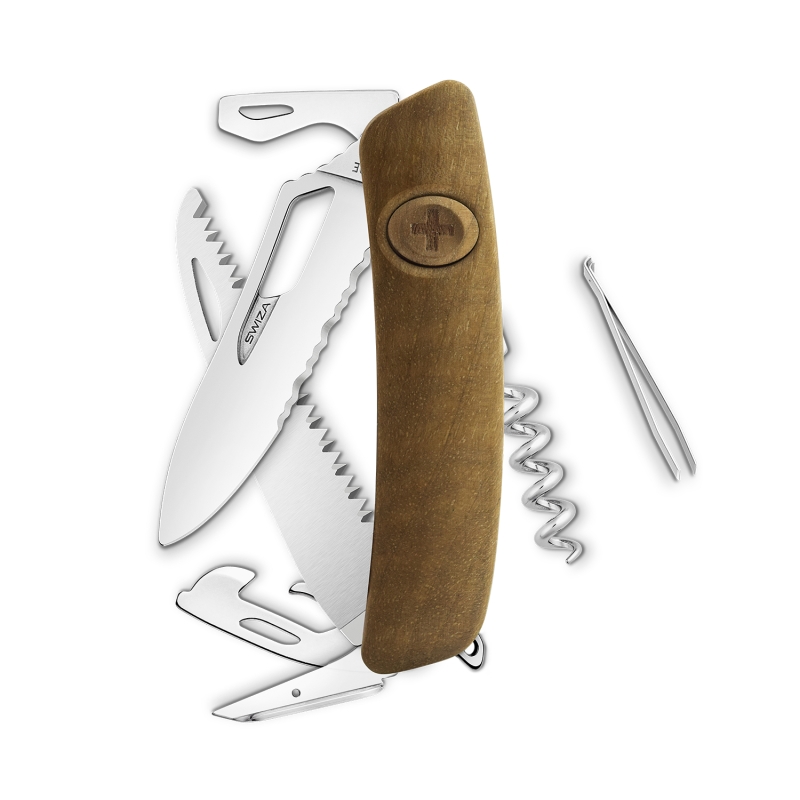 Navaja POLISHED Single Hand SH05 TR Wavy Edge, 13 funciones, madera de nogal