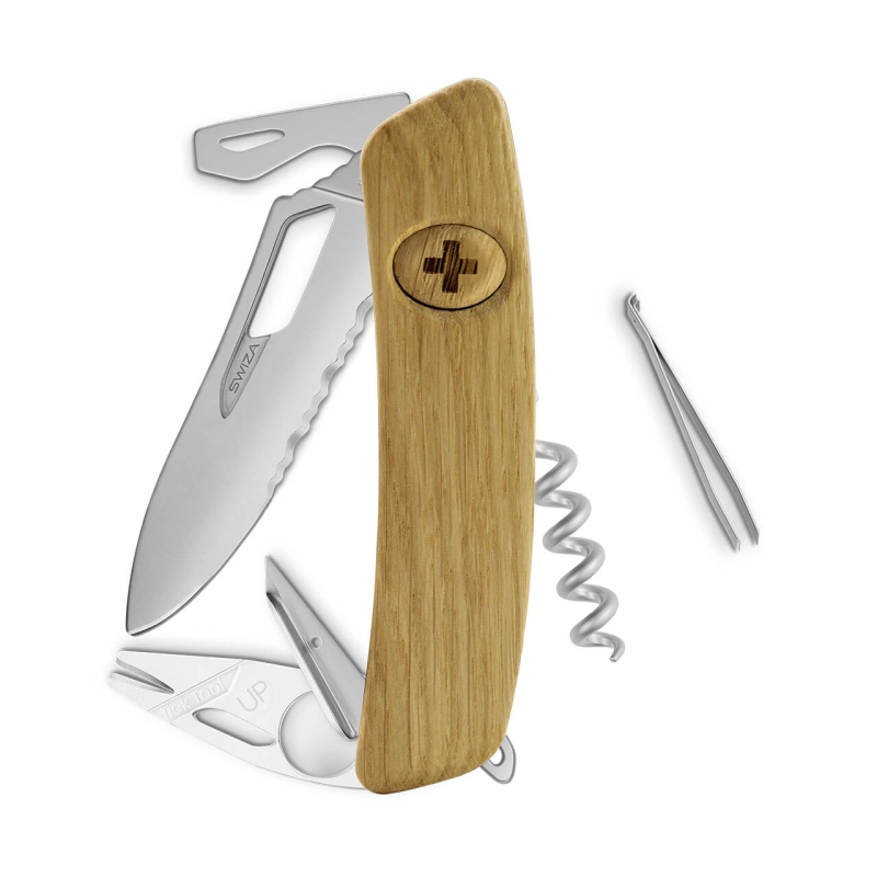 Navaja Le Châtillon ALLMATT Single Hand SH03 TR-TT AM Wavy Edge, 12 funciones, madera roble