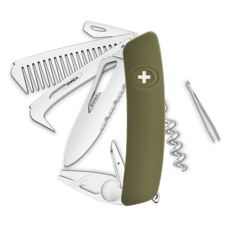 Navaja POLISHED Single Hand SH09 TR-HTT, Wavy Edge, 14 funciones, olivo