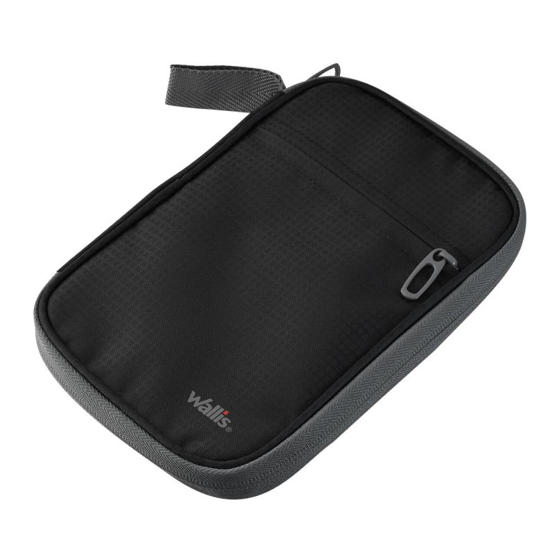 Organizador de viaje con cierre y correa para mano, negro con gris